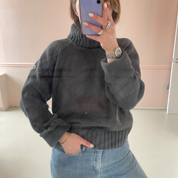 Vintage CK Jeans Long Sleeve Turtleneck Chunky Sweater Gray Size Large - Picture 3 of 8
